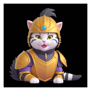 fun spartan cat, smiling, wearing a plumed helmet and armor, energetic pose sticker