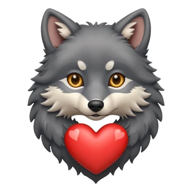 cute dark grey wolf inside heart sticker