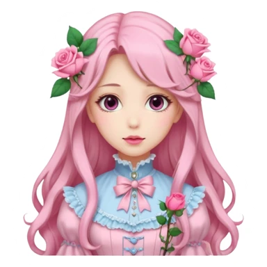Gorgeous pastel anime lady with long hair and pink victorian style clothes and roses sticker