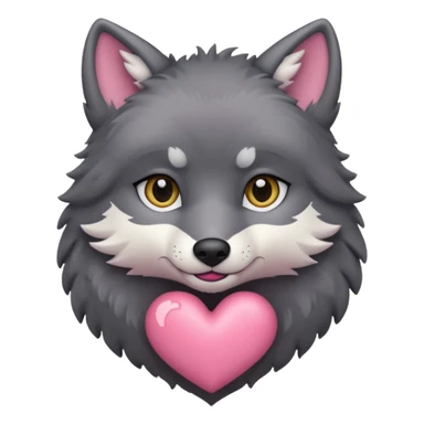 cute dark grey wolf inside heart sticker