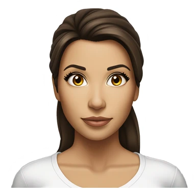 3/4 face, contrasted, shadow, light, Eva Longoria expression, standing, thin nose, brunette woman, hazel eyes, long eyelashes, dark shoulder shaded hair, white t-shirt, jeans, white sneakers sticker