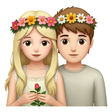intimate moment between girl in flower crown and boy sticker