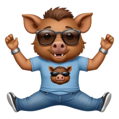 friendly anthropomorphised boar in jeans and a t-shirt, wearing dark sunglasses, stretching pose sticker