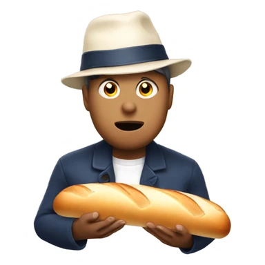 Person with a french hat and a baguette in hand looking shocked sticker