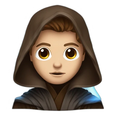 Dark side anakin skywalker (sith eyes) (brown hooded robe) (portrait, front facing) (blue lightsaber) sticker