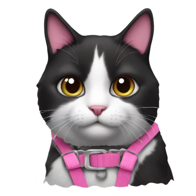 Black and white cat in pink harness sticker