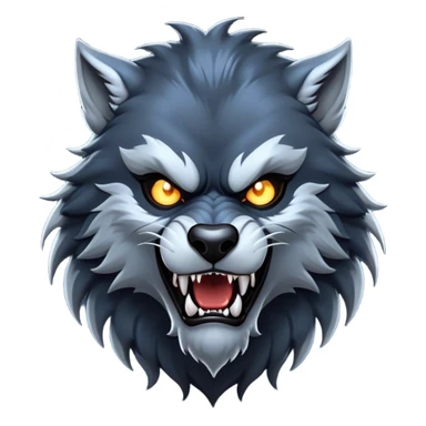 cinematic-noble-fierce-werewolf-portrait-emoji, poised-and-imposing, with a tall, slender, muscular frame, fur rippling in shades of midnight black and silver, eyes glowing with an intense, primal ferocity, reflecting the untamed power of the wild moonlit night; rendered with realism sticker