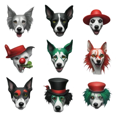 Green gray black red dog joker clown facepaint tattoos punk lurcher surrealism  sticker