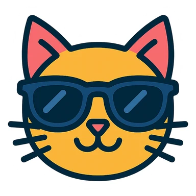 cat wearing sunglasses, modern and clean color outline icon style sticker