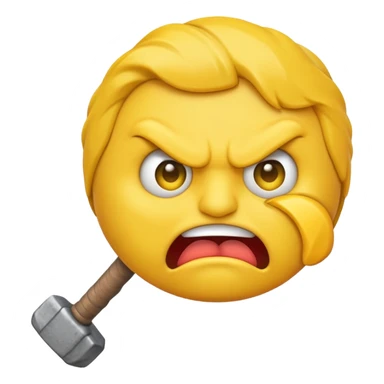 stupid angry emoji with a sledgehammer, face scrunched sticker