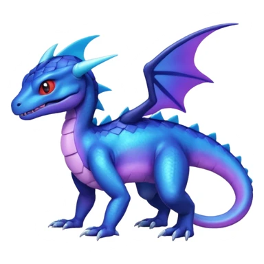 Cute Shiny iridescent cyan indigo blue violet gradients Guilmon-Salandit-Fakémon-hybrid-creature (full body)  sticker