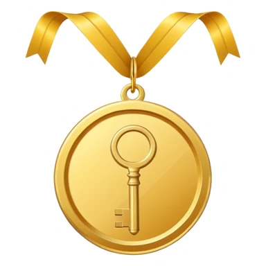 a gold medal with a key engraved on it sticker