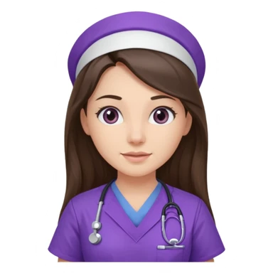 pretty brunette nurse with long hair in purple scrubs sticker