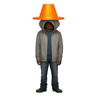 Orange traffic cone on a guy who hide his eyes sticker