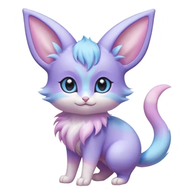 Cute kawaii fluffy big-eyed anime-styled floofy floofy Pastel Gradients Shiny silky realistic smooth soft innocent Espeon-Mew-Minccino-Delcatty-Pachirisu-fusion sticker