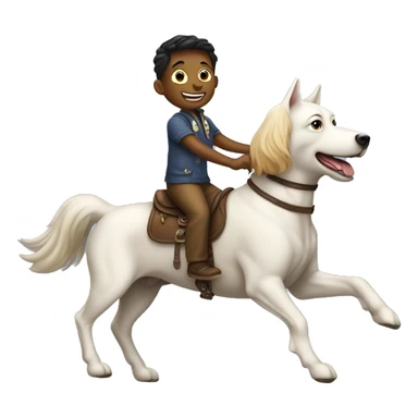 childing riding a dog like it's a horse sticker