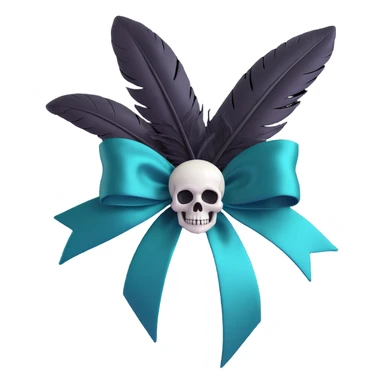 gothic bow midnight teal silk silver skull charm black feather accents mysterious lush sticker