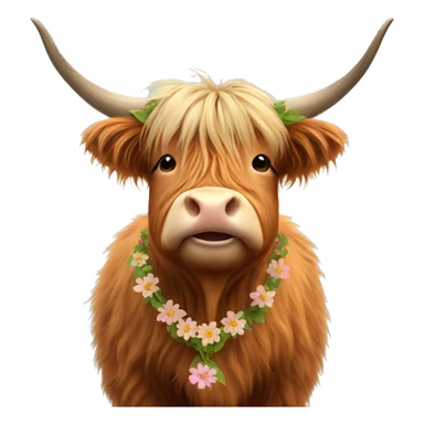Happy Highland cow with flower necklace  sticker