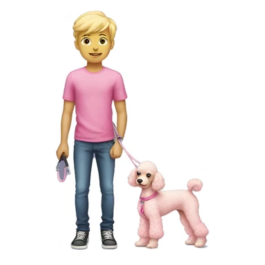 blonde skinny boy holding pink poodle on leash sticker