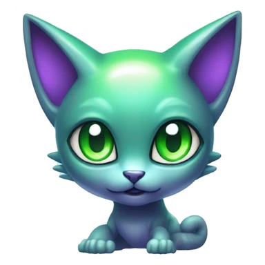 Shiny, Sparkly, Dark-type--Psychic-Ice-type-Fakémon-Alien-Cat Blind Purple eyes, green gem, full body sticker