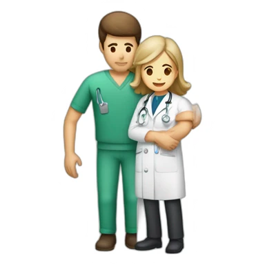 Chico fisioterapeuta trabajando con un paciente tumbado en la camilla sticker