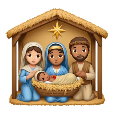 nativity scene in a manger with humans with Mediterranean skin color sticker