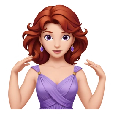 In Disney’s Hercules (1997), Megara is a witty and independent woman with auburn hair, purple eyes, and a lavender Grecian-style dre sticker