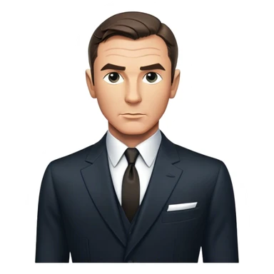Cinematic Realistic James Bond Portrait Emoji, depicted as a suave, sophisticated secret agent in a tailored suit with a cool, composed gaze and an air of stealth and charm, rendered with crisp textures and dynamic cinematic lighting that captures his timeless espionage allure. sticker