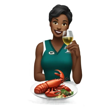 Black woman eating steak and lobster and wine wearing an eagles jersey  sticker