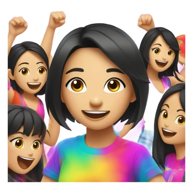 Rave Asian girl black hair with entourage in back at electric daisy carnival sticker