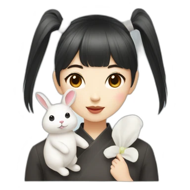 a korean girl with bangs with white rabbit sticker