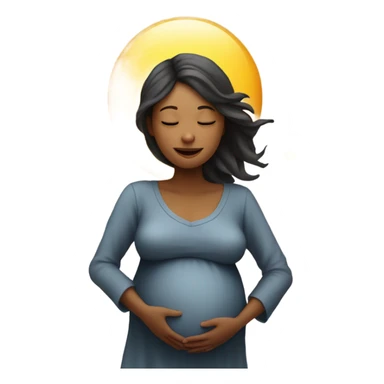 is a emoji of a pregnant woman with 12 star above her head, a shirt with the simbol of a emoji sun and a moon under the pregnant woman sticker