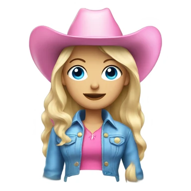 Blonde woman with blue eyes wearing pink cowboy hat and fringe jacket sticker