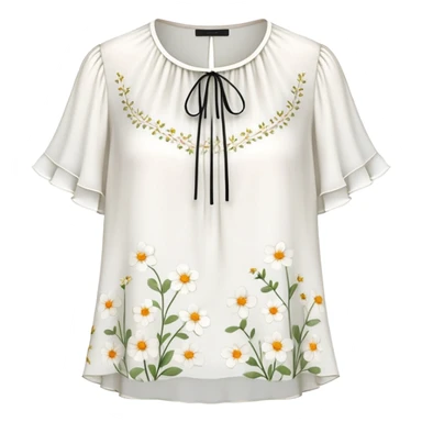 White very short sleeved tiny flower chiffon blouse sticker