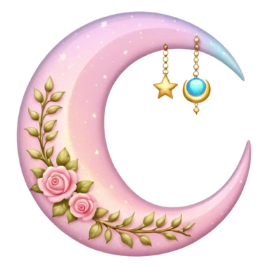 Rosy shiny glossy sparkly romantic pastel crescent damask moon sticker