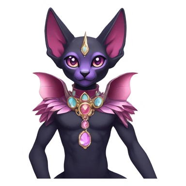cool kawaii cartoon edgy distinguished ethereal elegant beautiful fantasy black purple red ethereal fantasy nargacuga-Noivern-sphynx-Quiana-Fakemon collar harness moon gem jewels full body sticker