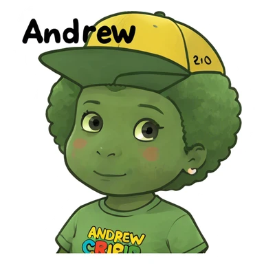 A black toddler with an Afro and the words Andrew sticker