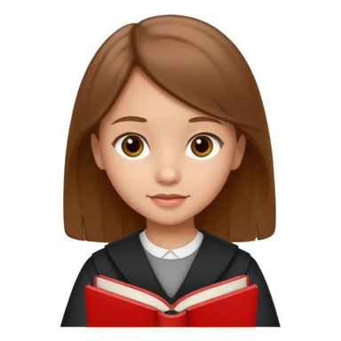 brown braid hair girl kid, student, black gile, red book sticker