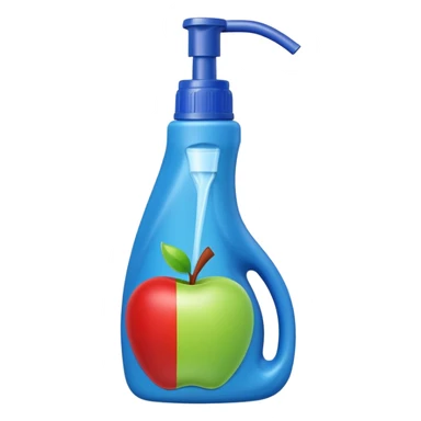 angled plastic squeeze bottle with curved neck and pointed nozzle for toilet rims, opaque or slightly translucent, bold colors blue, green, red, firm ergonomic shape, no label, brush, or toilet, apple emoji style, soft lighting, subtle shadows, transparent background, emoji scale sticker