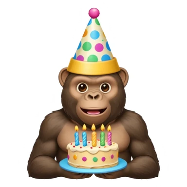 Gorilla with party hat and cake sticker