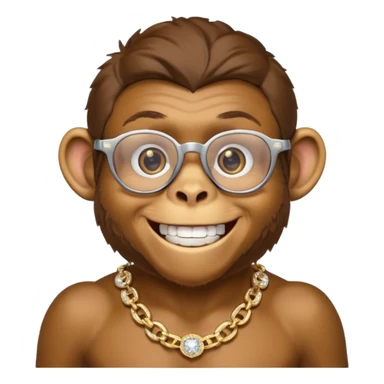 rich monkey (actual monkey, not human looking) with glasses smiling with diamond grillz and a bitcoin golden chain with diamond pearls sticker
