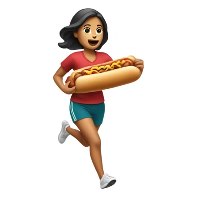 Mexican woman running with a hotdog  sticker