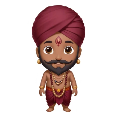 Cute ， shiva ， chibi, happy, sculpture ，Pop Mart ， brown skin, He has a full beard and mustache.He wears a maroon silk dhoti, a maroon turban,  and a long mala of dark brown beads handmade, guru darshan ， He smiles, looking directly at the viewer. dream aesthetic
 sticker