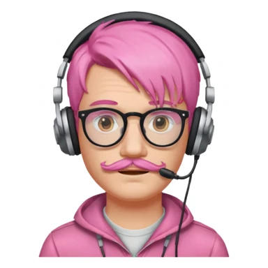 just headphone and spectacles, mustached pink hair guy, no microphone sticker