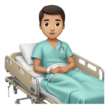 A young hispanic guy lies in a hospital bed because of a broken leg. sticker