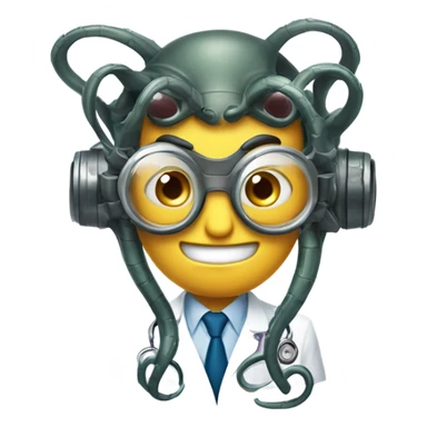 A mischievous emoji of Doctor Octopus’s face, featuring round goggles, a devilish smirk, and metallic tentacles extending around his head. The plain white background keeps the focus on his iconic look." sticker