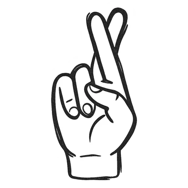 simple and clear icon of a hand showing the letter R in American Sign Language with index and middle fingers crossed, palm facing forward sticker