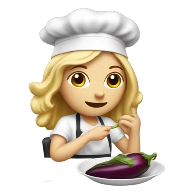 Blonde white girl eating eggplant (the eggplant is wearing a chef’s hat) sticker