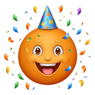 orange excited emoji, wide open mouth, party hat, confetti sticker