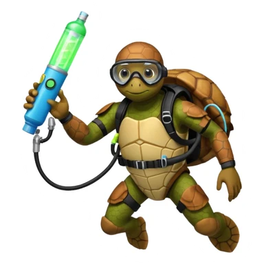 A calm sea turtle diver with mini oxygen tank, descending with a glow-stick in hand.

 sticker